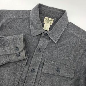 LL Bean Mens L-REG Traditional Fit Flannel Shirt‎ Shacket Gray Long Sleeve